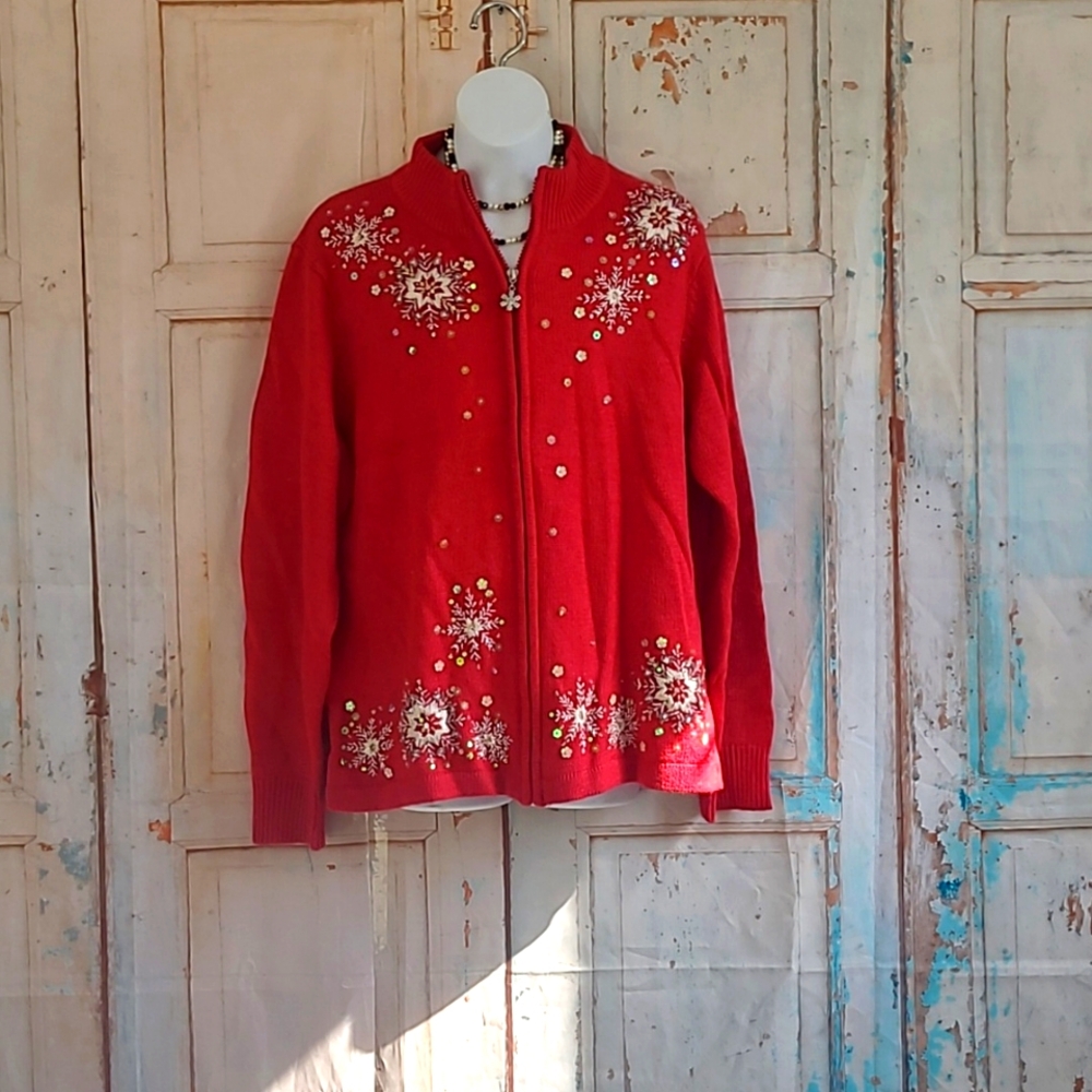 Red Winter cardigan Large